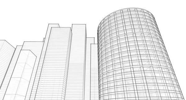 Moderne Architektur Wolkenkratzer Illustration Geradlinige Formen Der Fassade Und Geschwungener — Stockfoto