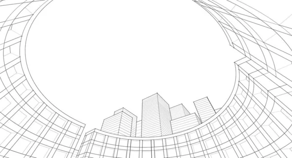 Moderne Architektur Wolkenkratzer Illustration Geradlinige Formen Der Fassade Und Geschwungener — Stockfoto