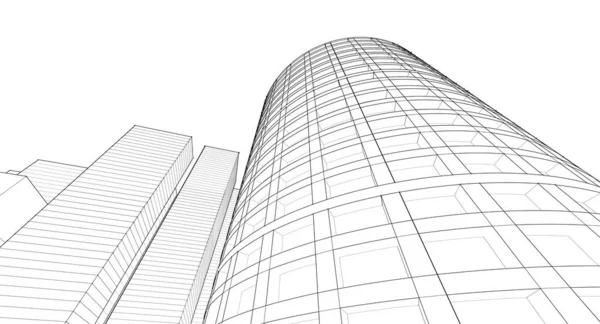 Moderne Architektur Wolkenkratzer Illustration Geradlinige Formen Der Fassade Und Geschwungener — Stockfoto