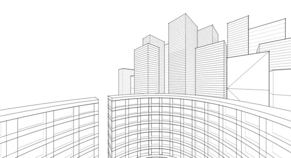 Arquitectura Moderna Rascacielos Ilustración Formas Rectas Fachada Torre Curva — Foto de Stock