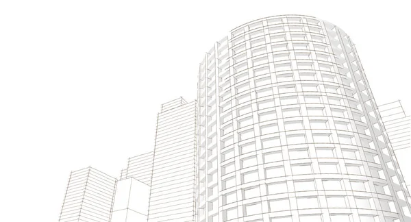 Moderní Architektura Mrakodrapy Ilustrace Rovné Tvary Fasády Zakřivené Věže — Stock fotografie