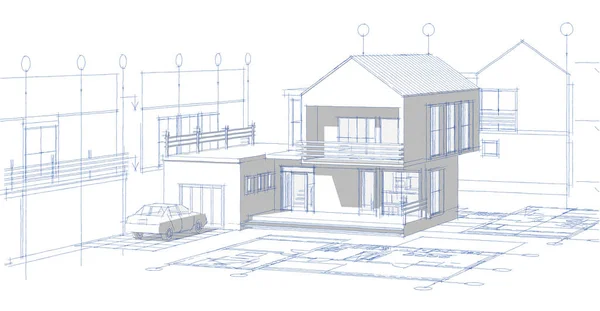 Hus Arkitektoniska Projekt Illustration — Stockfoto