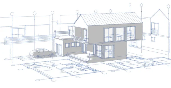 Σπίτι Αρχιτεκτονικό Έργο Εικονογράφηση — Φωτογραφία Αρχείου