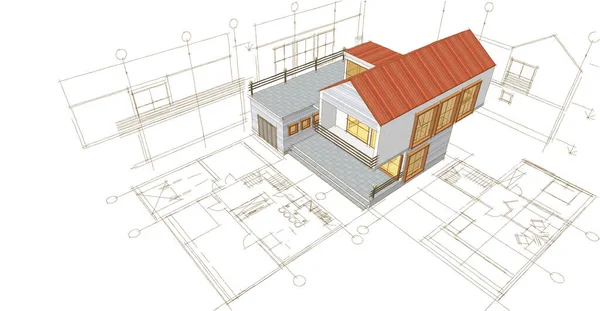 Архитектурный Проект Дома Иллюстрация — стоковое фото