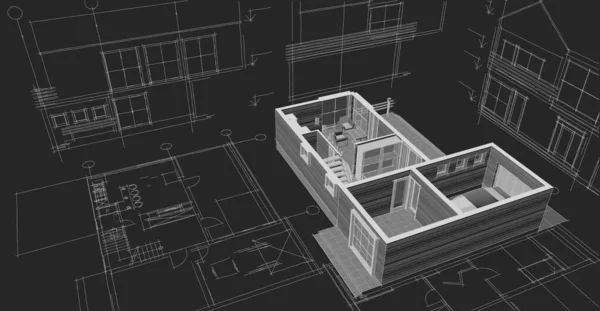 Ház Építészeti Projekt Illusztráció — Stock Fotó