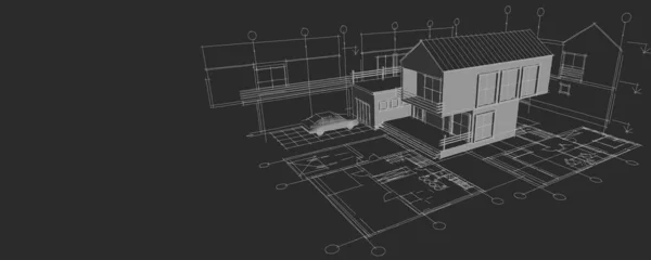 家の建築プロジェクト3Dイラスト — ストック写真