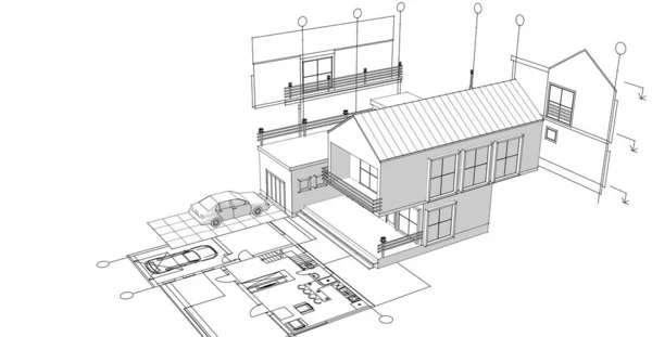 Haus Architektonisches Projekt Illustration — Stockfoto