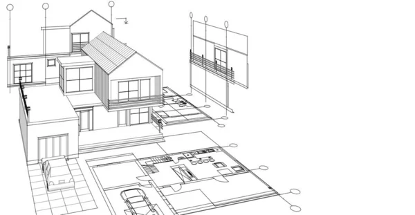 Hus Arkitektoniska Projekt Illustration — Stockfoto