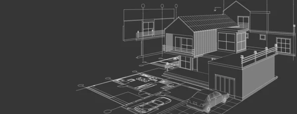 家の建築プロジェクト3Dイラスト — ストック写真