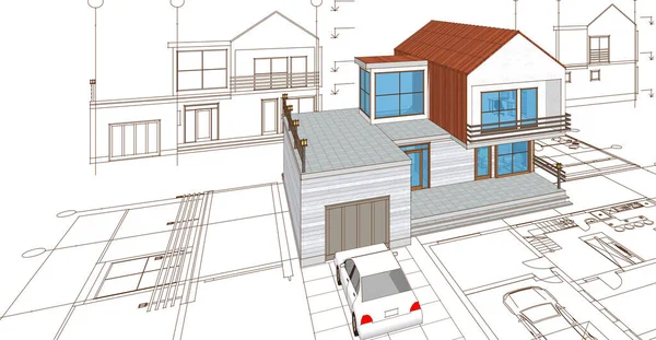 房屋建筑工程3D图解 — 图库照片