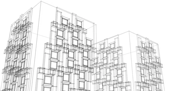 現代建築の高層ビルの3Dイラスト正面の直線的な形 — ストック写真
