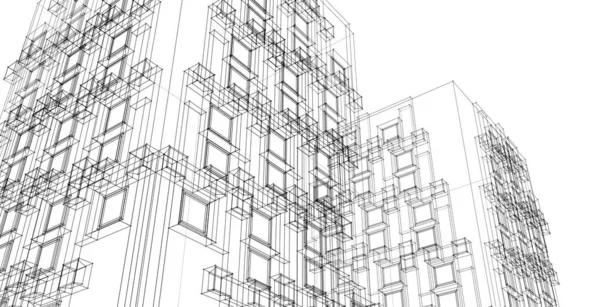 Moderne Architektur Wolkenkratzer Illustration Gerade Formen Der Fassade — Stockfoto