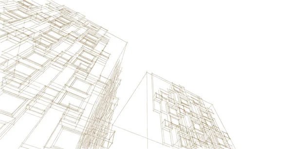 现代建筑摩天大楼3D插图 立面的直形状 — 图库照片