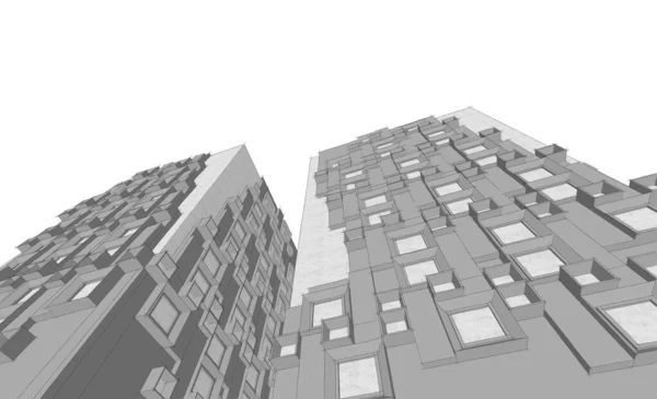 Moderne Architektur Wolkenkratzer Illustration Gerade Formen Der Fassade — Stockfoto