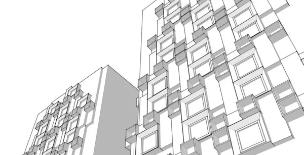 Moderne Architektur Wolkenkratzer Illustration Gerade Formen Der Fassade — Stockfoto