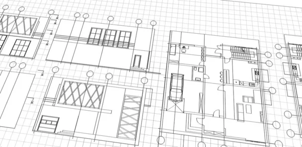 Haus Architektonische Projekt Skizze Illustration — Stockfoto