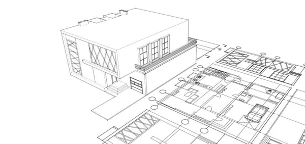Будинок Архітектурний Проект Ескіз Ілюстрація — стокове фото