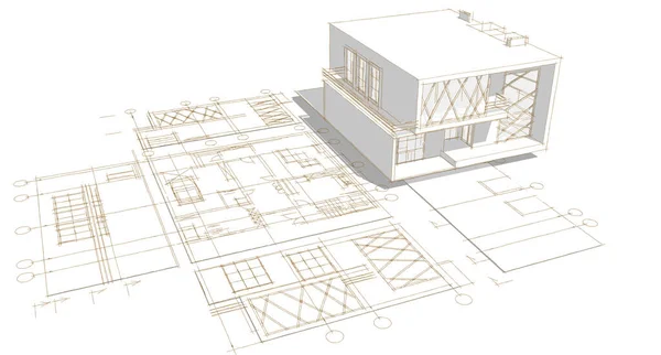 Casa Proyecto Arquitectónico Boceto Ilustración —  Fotos de Stock