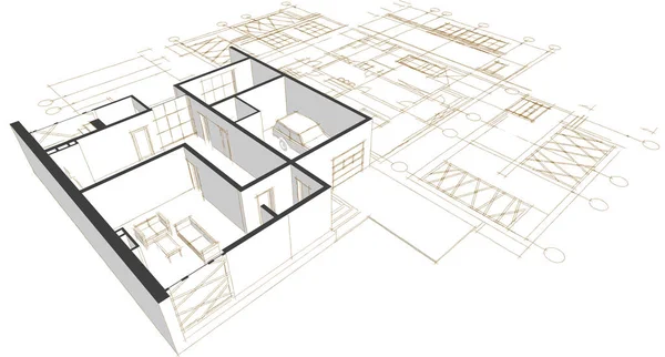 Projekt Architektoniczny Domu Szkic Ilustracja — Zdjęcie stockowe