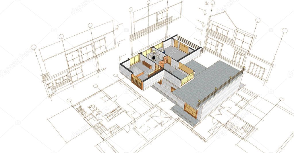 house architectural project 3d illustration