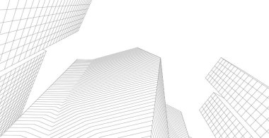 Modern mimari gökdelenleri 3D illüstrasyon, düz cephe şekilleri