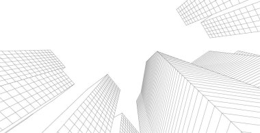 Modern mimari gökdelenleri 3D illüstrasyon, düz cephe şekilleri