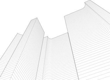 modern mimari gökdelenleri 3d illüstrasyon, ön cephenin eğri şekilleri