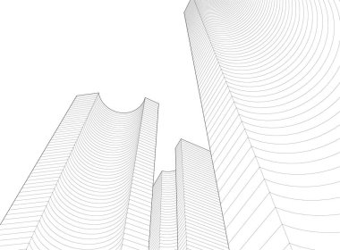 modern mimari gökdelenleri 3d illüstrasyon, ön cephenin eğri şekilleri