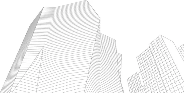 Modern Építészet Felhőkarcolók Illusztráció Egyenes Formák Homlokzat — Stock Vector