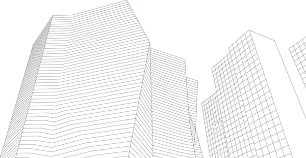 Μοντέρνα Αρχιτεκτονική Ουρανοξύστες Εικονογράφηση Ευθείες Μορφές Της Πρόσοψης — Διανυσματικό Αρχείο