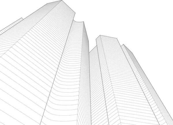 Μοντέρνα Αρχιτεκτονική Ουρανοξύστες Εικόνα Καμπύλα Σχήματα Της Πρόσοψης — Διανυσματικό Αρχείο