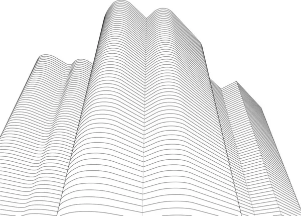 Moderne Architectuur Wolkenkrabbers Illustratie Gebogen Vormen Van Gevel — Stockvector