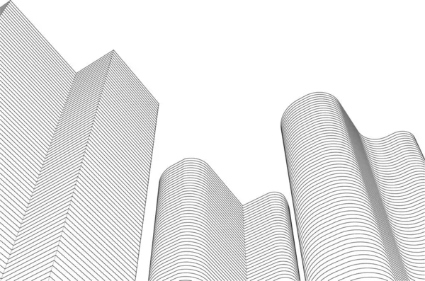 Moderní Architektura Mrakodrapy Ilustrace Zakřivené Tvary Fasády — Stockový vektor