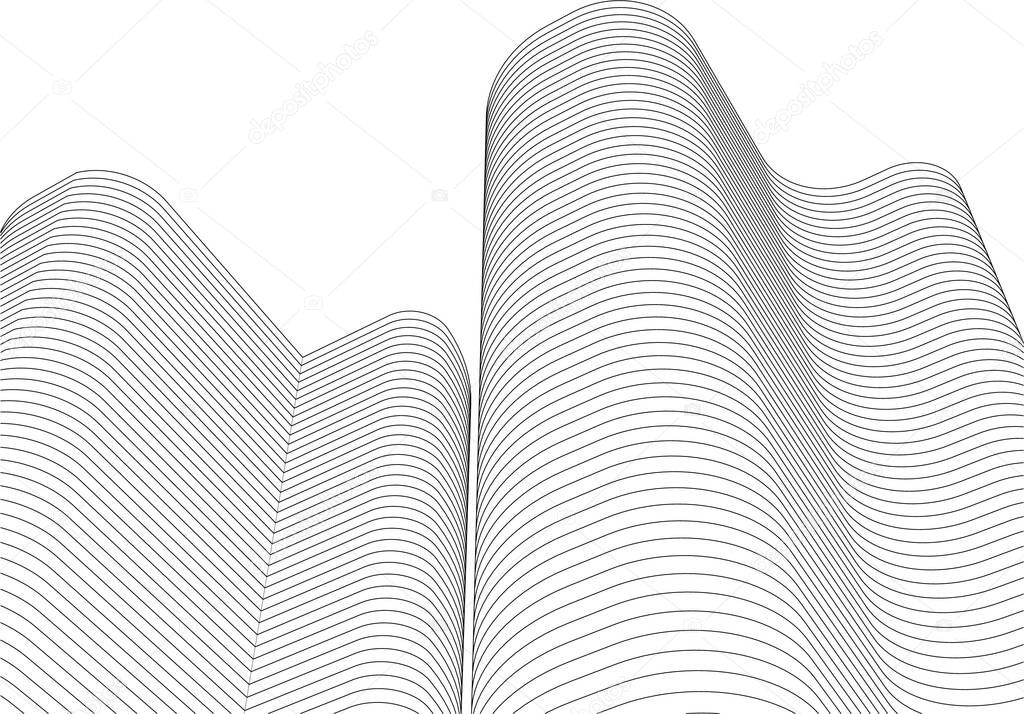 modern architecture skyscrapers 3d illustration, curved shapes of the facade