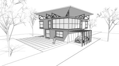 ev mimarisi çizimi 3d illüstrasyon