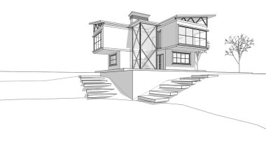 ev mimarisi çizimi 3d illüstrasyon
