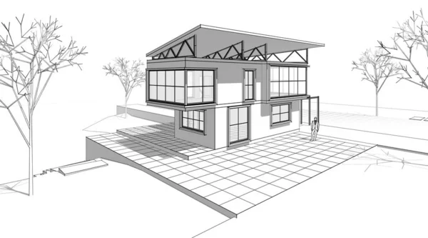 Архитектурный Эскиз Дома Иллюстрация — стоковое фото