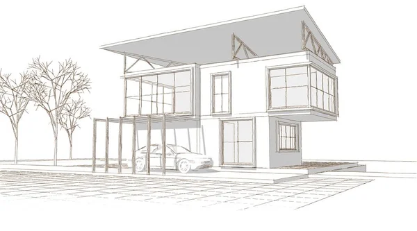 Архитектурный Эскиз Дома Иллюстрация — стоковое фото