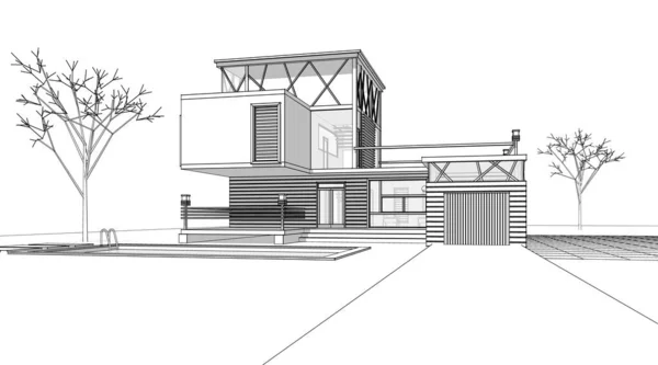 Архитектурный Эскиз Дома Иллюстрация — стоковое фото