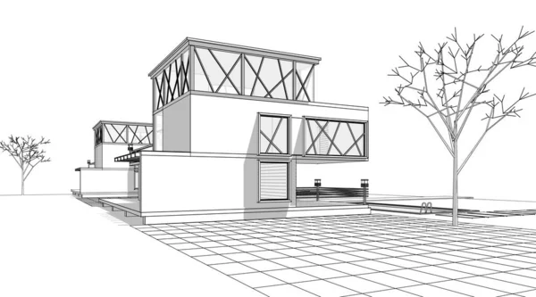 Casa Bosquejo Arquitectónico Ilustración — Foto de Stock