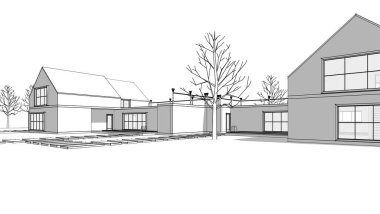 ev mimarisi projesi çizimi 3d illüstrasyon