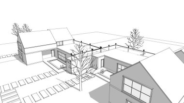 ev mimarisi projesi çizimi 3d illüstrasyon