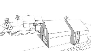 ev mimarisi projesi çizimi 3d illüstrasyon