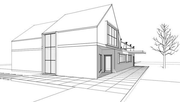 Huis Architectonische Project Schets Illustratie — Stockfoto