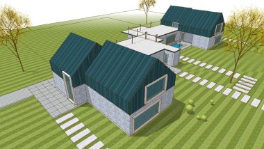 ev mimarisi çizimi 3d illüstrasyon