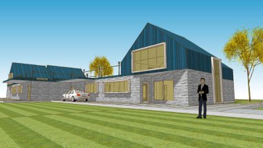 ev mimarisi çizimi 3d illüstrasyon