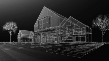 ev mimarisi çizimi 3d illüstrasyon