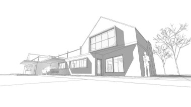 ev mimarisi çizimi 3d illüstrasyon