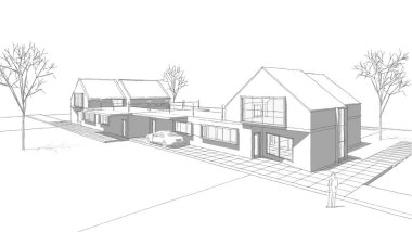 ev mimarisi çizimi 3d illüstrasyon