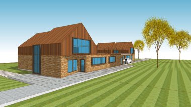 ev mimarisi çizimi 3d illüstrasyon